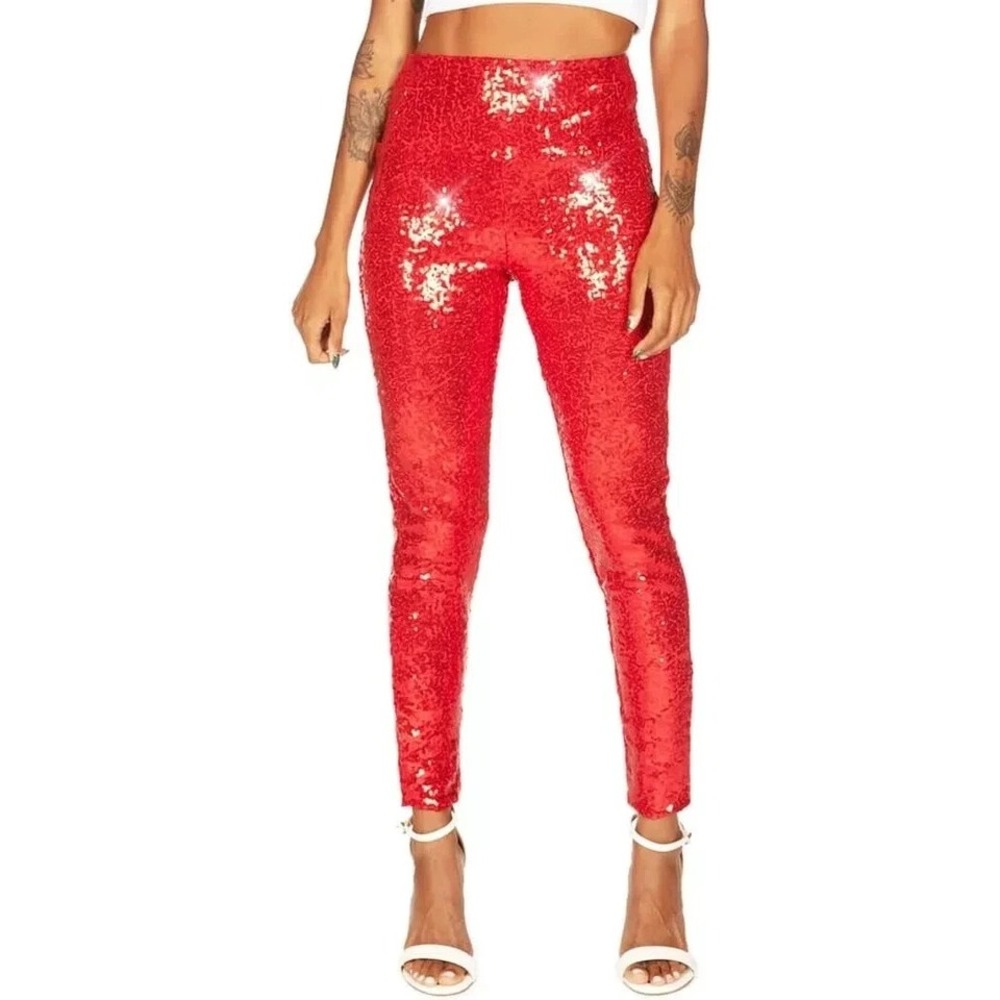 TIPSY ELVES RED SEQUIN HIGH WAIST LEGGINGS - Women's Plus Size 2X  -LINED - NEW!